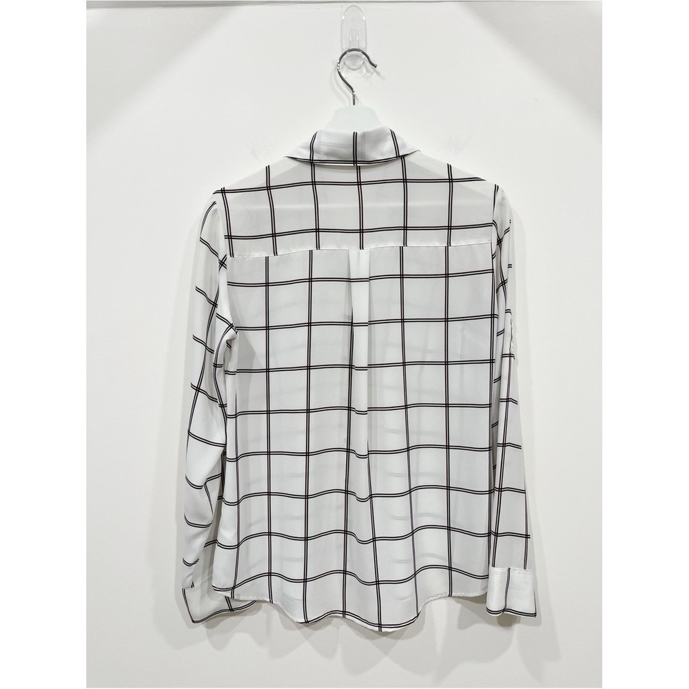 Express The Portofino Shirt White Plaid Button Down Blouse Small Windowpane - Picture 7 of 9